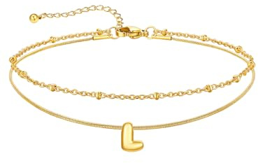 U7 Pulsera Tobillera Mujer Acero Inoxidable Doble Capa Letras Tobillera Inicial Mujer Color Plata y Dorado Regalo Elegancia Atemporal Joyería Fina
