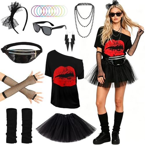 MINGJAY 80er Jahre Outfit Damen,Damen 80er Jahre Workout Kostüm,80er Jahre Accessoires,80 90 er Jahre Outfit Damen,80s 90s Kleidung Kostüm Accessoires,für Karneval,Fasching,Mottoparty