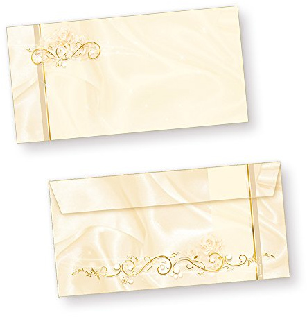 Briefumschläge creme 50 St. Elegante DIN lang Kuverts | Für Einladungen zur Hochzeit, perlmutt, ohne Fenster, 80 g/qm Offsetpapier, Vorderseite und Rückseite bedruckt