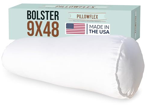 Pillowflex Bolster Pillow (9x48) - Round Roll Pillow Bolster Insert, Plush Polyester-Filled Insert for Decorative Shams, Odorless, Lint and Dust-Free Polyester Filling, No Lumps - (White)