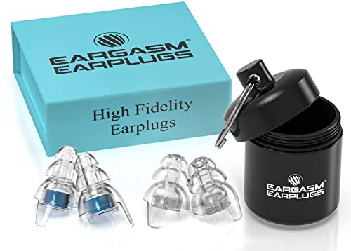 Tappi auricolari Eargasm High Fidelity Blu – Tappi auricolari riutilizzabili per la protezione dell'udito per concerti, festival musicali, rave, ambienti rumorosi – Riduzione del rumore NRR 16 dB