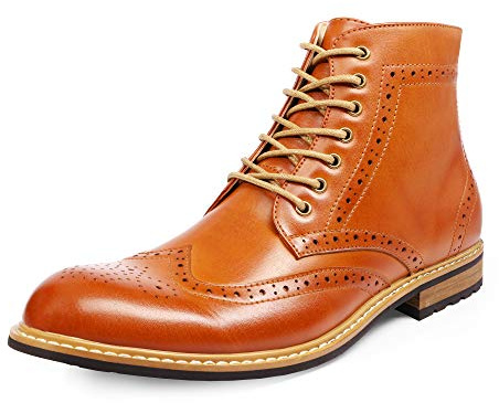 Bruno Marc Men's Leather Brogue Ankle Boots Classic Lace Up Dress Boots for Casual or Formal Wear,Size 11,Brown,BERGEN-01