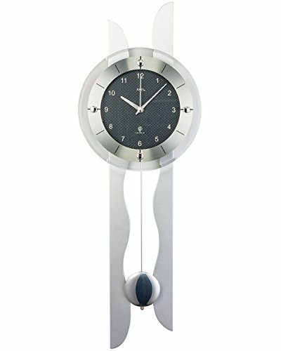 AMS 5243, Funkpendeluhr, Moderne Funk-Wanduhr, lackiertes Holz in Silber, facettiertes Mineralglas, schwarzes Zifferblatt, arabische Ziffern, Funkwerk, AA Batterie, Maße: 24 x 70 x 7 cm