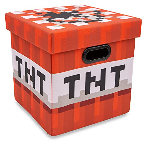 MINECRAFT TNT Block 13-Inch Storage Bin Chest With Lid | Foldable Fabric Basket Container, Cube Organizer With Handles, Cubby For Shelves, Closet | Home Decor Essentials, Video Game Gifts