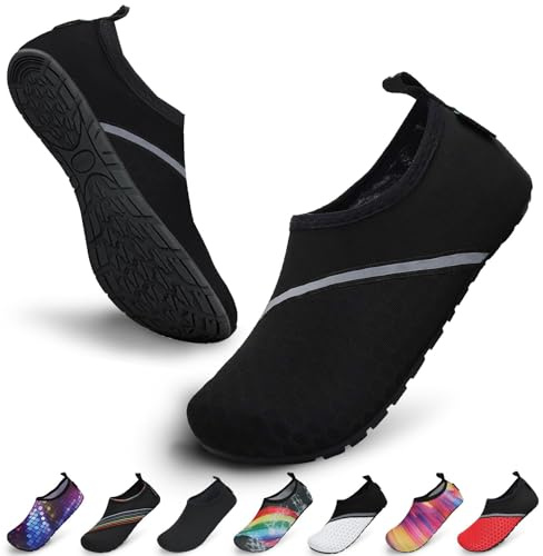 SAGUARO Scarpette Scoglio Uomo Donna Scarpe da Sport Acquatici Barefoot Scarpe da Piscina Spiaggia Canottaggio Mare Fiume Nuoto Surf Vela Calzini per Immersione(Nero, 46/47 EU)