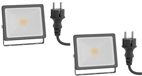 ledscom.de 2 focos LED de jardín FLIN para exteriores, IP66, enchufe, negro, 11,5 W, 837lm, blanco cálido
