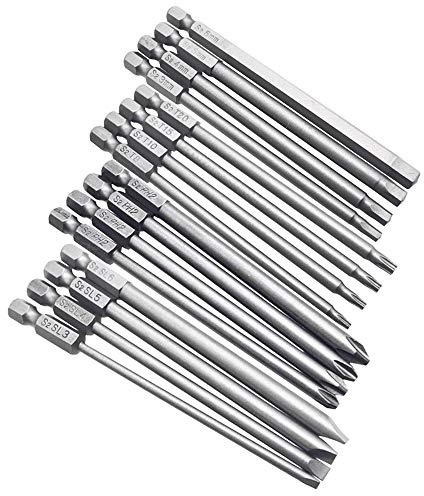 Yakamoz 16Pcs 4-in-1 Multi Long Magnetic Screwdriver Bit Set with 1/4 Hex Shank Drill Screw Driver Bits Power Tools Kit (Hex Head Allen Wrench, Torx Security, Cross Phillips & Flat Head Slotted Tip)