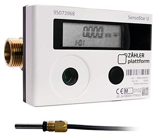 Zähler Plattform Wärmezähler SensoStar U Eichung 2026 Ultraschall Kompaktwärmezähler Nenndurchfluss Qn 1,5 m³/h, Anschlussgewinde 1 Zoll, Baulänge 130 mm, Temperaturfühler Ø 5,0 mm Wärmemengenzähler
