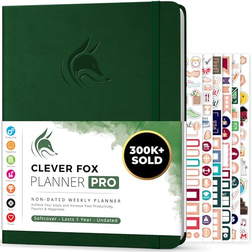 Clever Fox Planner PRO – Weekly & Monthly Life Planner to Increase Productivity, Time Management and Hit Your Goals, 21.5x28cm (Forest Green)