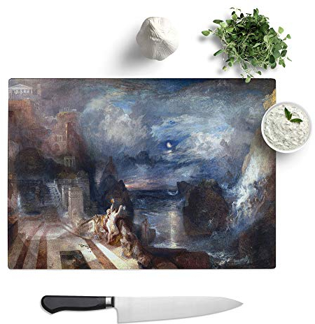 Kitchen Chopping Board Glass - J.M.W. Turner (Joseph Mallord William Turner) Hero and Leander - Textured Worktop Saver Cutting Board - Heat Resistant, Shatterproof and Hygenic - 39 x 28.5 cm