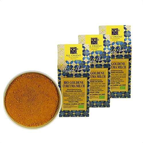 All Orient BIO Goldene Curcuma Milch | 3x 100g | Ayurvedische Teemischung | Kurkuma Latte | Ohne Zusatz von Aromen | Gewürzteemischung lose | Naturbelassen | Vegan