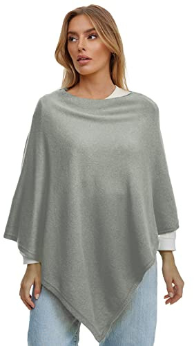 Glamexx24 dam stickad poncho enfärgad cape finstickad XXL tröja cape elegant stil och komfort för våren och hösten, tillverkad i Italien, Mellangrå, L-XL