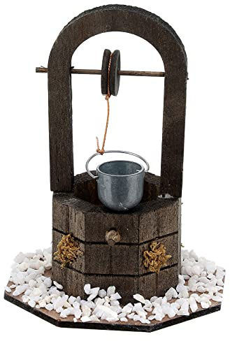 Holyart Miniatur-Verkaufsstände, Häuser und -Brunnen für Krippen: Brunnen für Krippe aus Holz mit Kübel h 12 cm