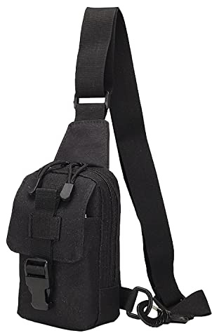 QIYUANT Mini Militär Brusttasche Taktisch Sling Rucksack Molle Schultertasche Klein Umhängetasche Outdoor 800D Wasserdicht Nylon Crossbody Tasche Wandern Radfahren Trekking Camping Angeln - Schwarz