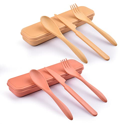 Set di 2 posate riutilizzabili con custodia, set di posate da viaggio, forchetta, coltello, cucchiaio, set di posate in plastica portatili per picnic, scuola, ufficio, pranzo (2)