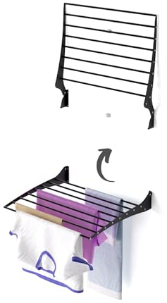 Foxydry Fold, wandwäscheständer, klappbar platzsparend, 60 cm | aus aluminium und edelstahl, nach oben klappbar, rostfrei, für terrasse und balkon, trägt 10 kg, schwarz