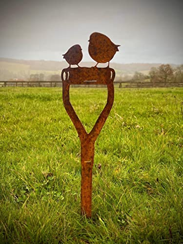 Rustic Garden Fork Shovel Spade Animal Art Robin Owl Squirrel Wren Magpie Kingfisher Butterfly Garden Yard Art Metal Garden Stake