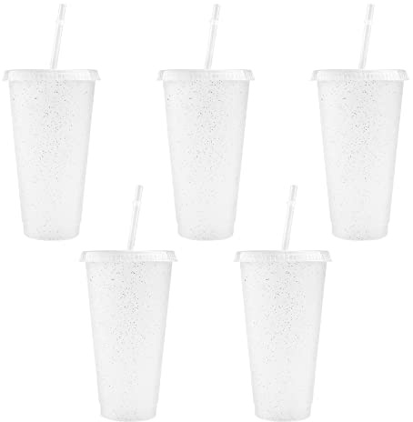 TSLBW Färgglada plastmuggar 5 st. plastmuggar återanvändbara med locksugrör, färgglada, okrossbara, festmuggar, dryckeskoppar, festporslin, campingporslin, barn