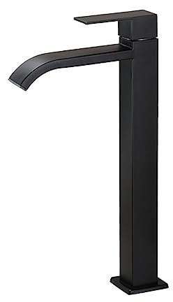 Robinet Lavabo Haut Cascade Noir Robinet Eau Froide Lave Main Monotrou Robinet Vasque à Poser En Acier Inoxydable,Noir A