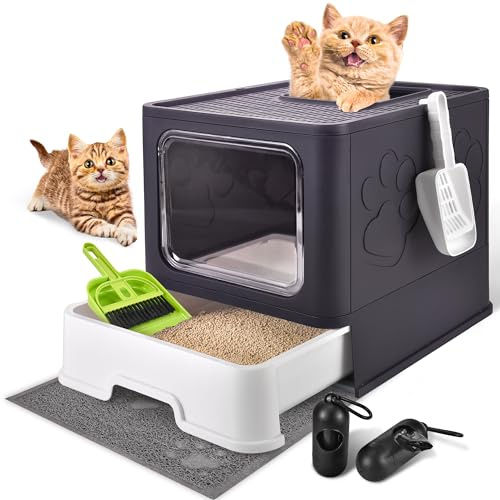 Homagico Caja de Arena para Gatos con Tapa, Entrada Frontal Extra Grande, Salida Superior, Tipo cajón, Caja de Arena Cerrada para Gatitos con Pala de Arena, Inodoro antisalpicaduras, fácil Limpieza