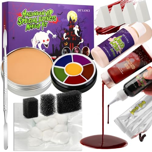 Halloween Schminke Kunstblut Latexkleber Modellierung Narbenwachs Gesichtsfarbe 17 Kit, Fake Blood SFX Makeup Kit Narben Halloween Vampir Zombie Bluterguss Make-up, Schnitte Narbenwunde Kratzer Auf