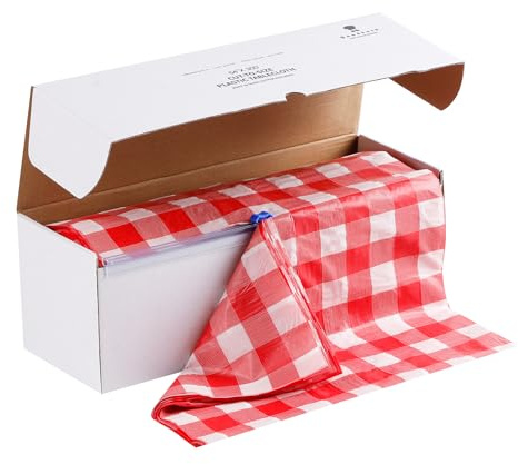 Goodluck 54 Inch X 300 Feet Plastic Table Cloths with Cutter Box, Red Checkered Disposable Table Cover Roll, Plastic Tablecloth for Party, Wedding, Birthday, Anniversary, Thanksgiving, Christmas