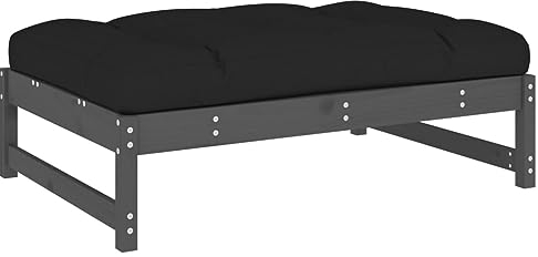 vidaXL Gartenhocker, Sitzhocker mit Kissen Latten-Design, Modular Holz Hocker für Garten Terrasse, Fußhocker Gartenmöbel, Grau Massivholz Kiefer