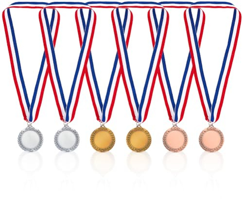 GOMAKERER 6 Stück Blanko-Auszeichnungsmedaille, 2 Größen Aus Legierung. Machen Sie Ihre Eigenen Medaillen Mit Polyester-Halsband. Siegermedaillen Für Sportwettkämpfe, Feiern Und Partygeschenke