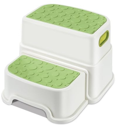 WELSPO 2 Step Stool for Kids, Toddler Step Stool for Bathroom, Kitchen, Bedroom, Living Room, Non-Slip Toddlers Toilet Potty Stool with Handles Baby Child Kid Plastic Poop Stools(Green)