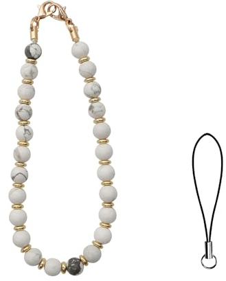 AOKSUNOVA Handykette Perlen Universal Handyanhänger Kurz Handyband Handschlaufe Handy Handyschmuck Weiß
