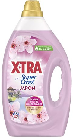 XTRA par Super Croix, Japon, Lessive Liquide, Lessive Parfumee, Parfum Fleur de Cerisier & The Vert, Efficace des 20°C, Proprete & Evasion a Chaque Lavage, 42 Lavages