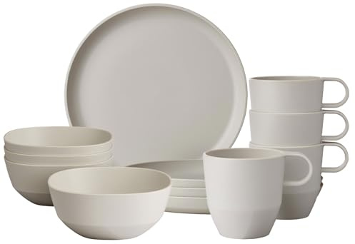 Mepal Silueta Frühstücks-Set 12-teilig | Outdoor-Geschirr | Nordic White | Speiseteller (26 cm) und Suppenteller (21 cm) für 4 Personen | Spülmaschinen- und mikrowellenfest | Kunststoff (PET)
