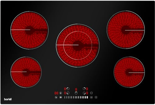 77cm 8200W 5 Zone Ceramic Burner Electric Hob - Black Glass Touch Control Flush
