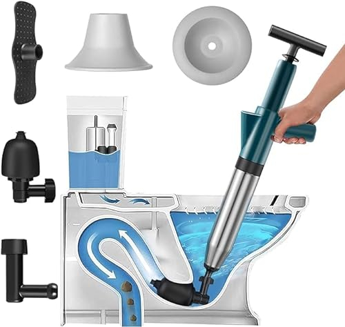 WC-Saugglocken-Entferner, Hochdruck-Luftablass-Blaster-Pistole mit Echtzeit-Barometer, Edelstahl-Luftkolben, Kolben für Badezimmer, Waschbecken, Boden, Küche verstopft