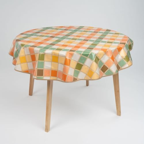 laro 140cm runde Wachstuch Tischdecke abwaschbar Wachstuchtischdecke mit Saum-Eingefasst-Paspelband, Muster:Karo Bunt, Größe: Rund 140cm