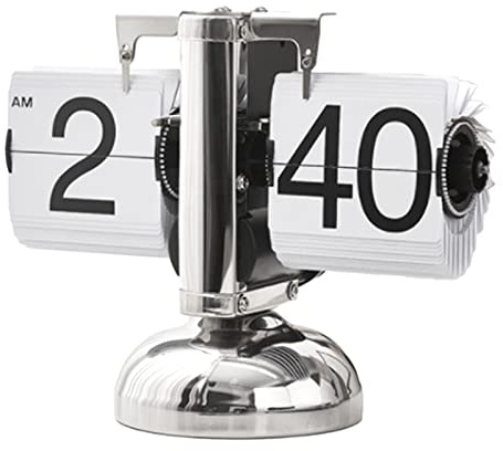 Cocoarm Digitale Flip-Down-Uhr, Retro-minimalistische Mechanische Auto-Flip-Uhr, Schreibtischuhr mit Großen Zahlen, Edelstahl für Zuhause und Wohnzimmer (White)