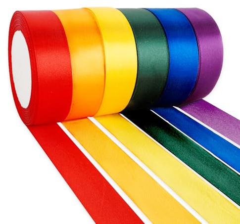 Weihnachten Geschenkband 6 Farben Satinband 25mm×23m Schleifenband Seidenband Stoffband Seidenbänder Bunt Für DIY Handwerk Dekoband Zum Basteln Geschenkverpackung Geburtstag Blumenstrauß Party Deko