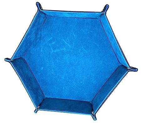 HEMOTON Faltbares Würfeltablett Hexagon Aus Blauem Pu-Leder Stabiles Würfelbrett Mit Knopfverschluss Platzsparende Dice Storage Box Für RPG Und Tabletop-Spiele