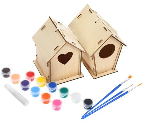 Levemolo 1satz Holz Vogelhaus Bausatz Für Junge Mädchen Diy Graffiti Nistkasten Mit Farben Pinseln Kleber Und Schnur Kreatives Bastelset Für Mädchen Und Jungen