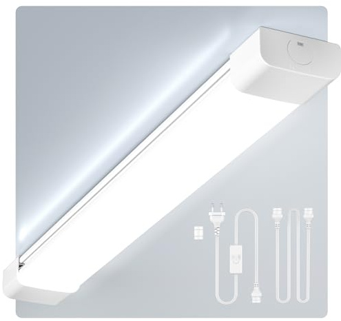 Amdelne LED Feuchtraumleuchte 150cm 45W, Kalteweiß 6000K Deckenleuchte Flach, 5000LM LED Leuchtstoffröhre, Wasserfest IP65 Feuchtraumlampe Werkstattlampe Kellerleuchte für Büro Lager Garage Keller