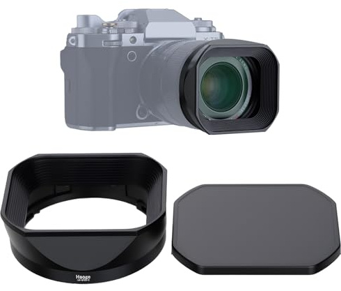 Haoge Quadratische Gegenlichtblende aus Metall für Fujifilm XF 16-50 mm F2.8-4.8 R LM WR, Fujinon XF 33 mm F1.4 R LM WR, Fuji XF 23 mm f/1.4 R LM WR Objektiv, mit einer Haube auf XT5 XT4 XT50 XH2
