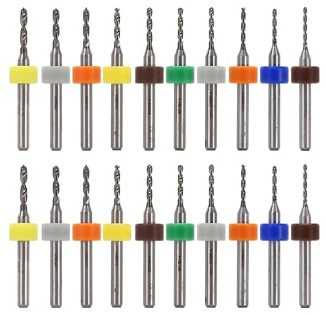 HUAZIZ Lot de 20 micro forets PCB(1.1-2.0 mm), Tige en Spirale en Carbure d'acier Tungstène pour Circuit Imprimé PCB, Flute CNC pour Impression de Pierres Rugueuses, Circuits Imprimés, Bijoux, Gravure