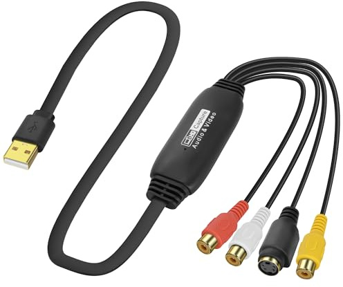 XMSJSIY Carte de capture audio vidéo USB 2.0 S Video RCA vers USB Numérique Grabber Enregistreur CVBS VHS VCR vers convertisseur numérique pour lecteur DVD, ordinateur portable, PC, enregistrement sur