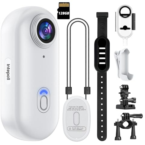 Mini caméra d'action WiFi 4K 128 Go avec pouce POV portable avec caméscope étanche IPX7, support de casque, magnétique, poche sport DV pour vélo, animal de compagnie, vlogging (blanc)