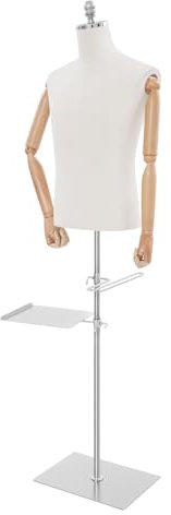 Schneiderpuppe, Schaufensterpuppe Verstellbare Höhe 70-130cm Männliches Modell Torso, Display Modell, Anzug Display Stand für Boutique-Kleidungsgeschäfte (Weiß, Silber, Holz, Schuhständer)