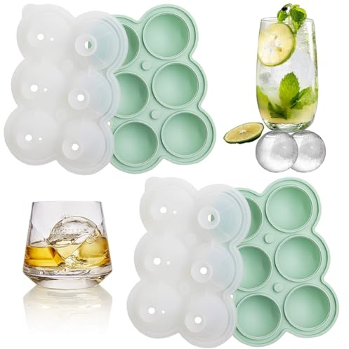 Hiqiku Hiqiku 2er-Pack Silikon Eiswürfelform mit Deckel, 12 runde Eiswürfel 4,5 cm, Eiswürfelform mit Deckel, BPA-frei, wiederverwendbar, für Whisky, Cocktails, Kaffee & Getränke (Grün)