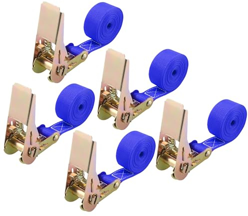 5 Stück Spanngurte mit Ratsche, Blau Spanngurte 2mx25mm mit 900kg Tragkraft Verstellbarer Ratschengurt Set, Zurrgurte mit Ratsche Ladungen einfach sichern, Ratschengurte nach DIN EN 12195-2