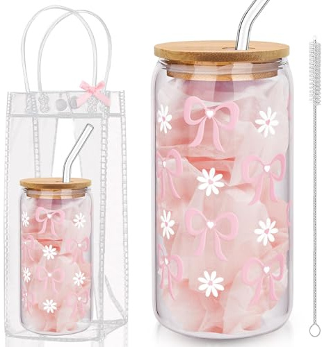 Zernblend 1 Pezzo 16 oz Bicchiere con Coperchio e Cannuccia, 1 Sacchetto Trasparente e 1 Pennello, Clean Girl, Pink Stuff, Aesthetic