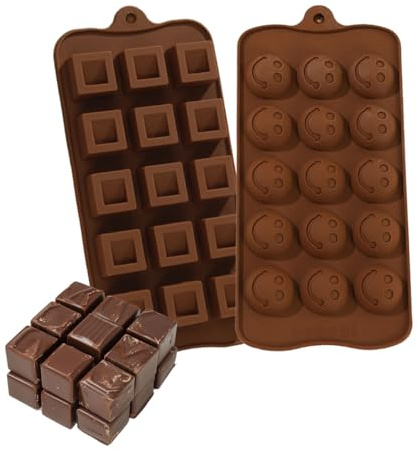 Auriselle Moule à Chocolat de Qualité Alimentaire en Silicone Profond 2 pièces Moule en Silicone Antiadhésif Chocolat Extra Profond à Chocolat Carré et Sourire Moule pour le Bricolage