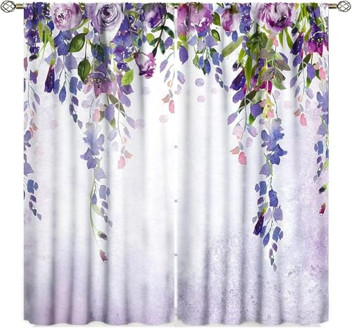 TMMDH Acquerello Viola Tende Oscuranti 2 Pezzi 140x290 cm, Fiori di Lillà Isolamento Termico e Acustico, con Occhielli, per Camera da Letto e Soggiorno